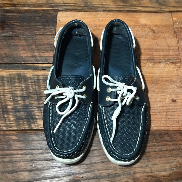 Sperry Shoes - SPERRY Topsider Navy Woven Leather Boat Shoes 9M